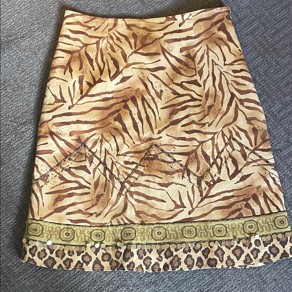 Bamboo Traders Tan and Brown A-Line Skirt